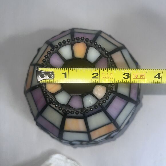 VTG Small Tiffany Style Stained Mosaic Glass Leaded Lamp Shade Slag Jeweled 6” - Picture 9 of 9